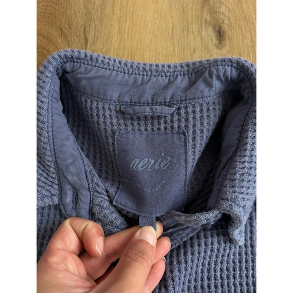 Aerie LumberJane Waffle Shirt Navy Blue Coastal Oversized Button Down S shacket - Picture 4 of 7